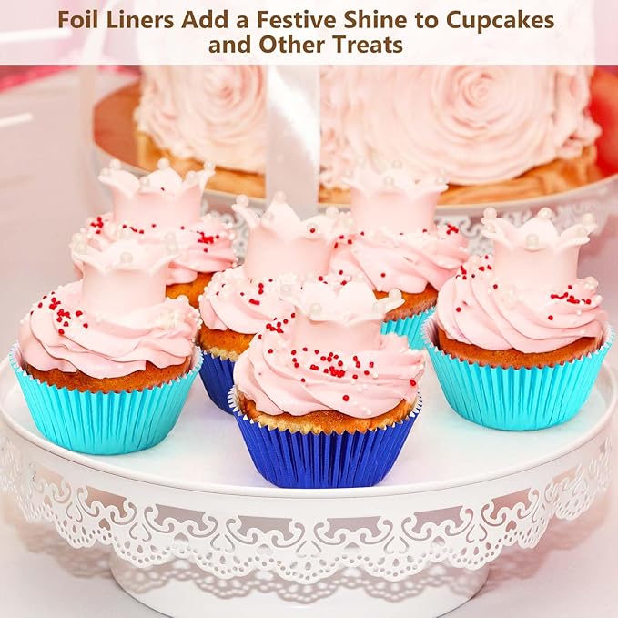 Gifbera Navy Blue Foil Cupcake Liners 200-Count Standard Size Muffin Paper Baking Cups