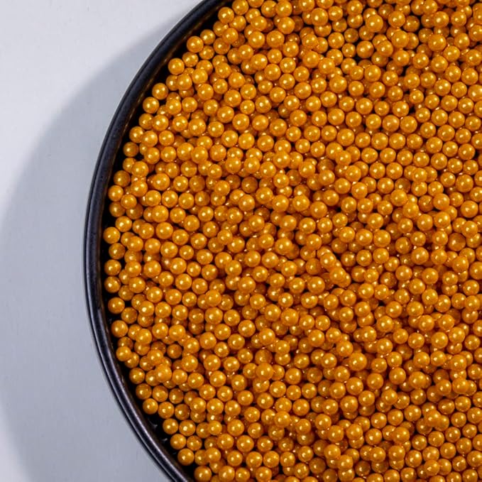 Gold Sprinkles,4mm Cake pearl Sprinkles,Cookie Sprinkles,Sugar Pearl, Edible Candy Pearls 7mm 130g 4.6OZ for Cake Cupcake Decorationg (Gold4mm)