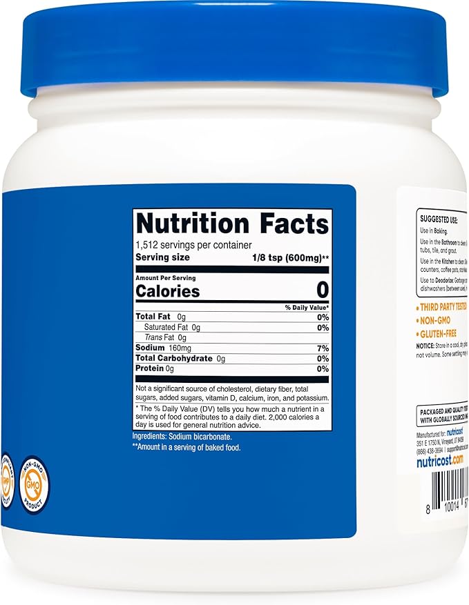 Nutricost Sodium Bicarbonate (2 LB) - 600mg Per Serving, Non-GMO, Gluten Free