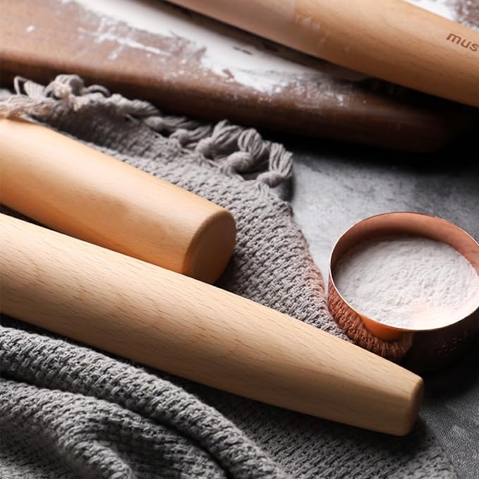 Muso Wood Wooden French Rolling Pin for Baking, Beech Wood Tapered Rolling Pin for Fondant Pie Crust Cookie Pastry(French 10.6-Inch)