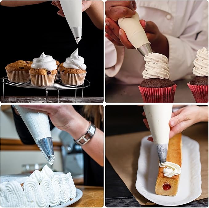 4 Pack 16 Inch Reusable Piping Bags, Cotton Cloth Pastry Bags with Plastic Coating, Professional Tipless Icing Bags for Cake Decorating Cupcakes Cookies Desserts and Baking Supplies