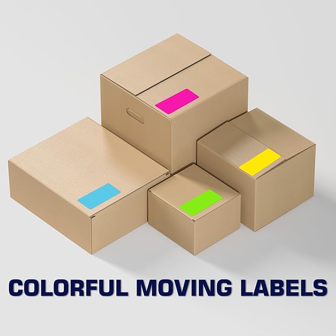 2" x 4" Colored Labels Stickers 5 Colors Bright Moving Stickers for Boxs 20 Sheets Printable Address Label for Laser/Inkjet Printer, Permanent Adhesive(200 PCS)