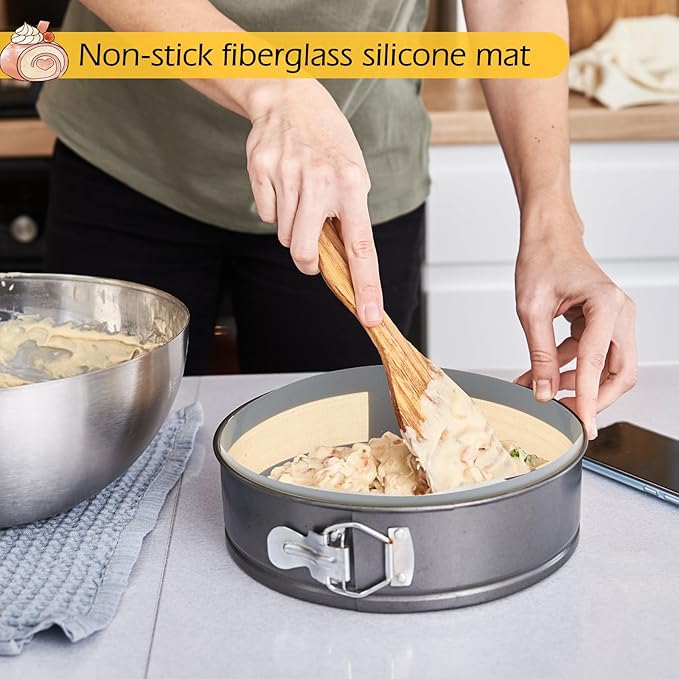Honeydak 3 Set Silicone Baking Mat for 4, 7, 9 Inch Springform Pan Protector Prevent Cake from Sticking to Bottom and Side Easy Clean Nonstick Silicone Liners for Baking Cheesecake Pan(Gray)