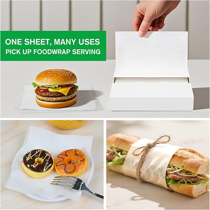 EcoDispose Precut POP UP Deli Paper Sheet Pack of 200, Interfolded Heavy Paper for Food Wrap and Serving (6" x 10-1/2", White)