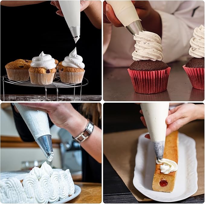 4 Pack 18 Inch Reusable Piping Bags, Cotton Cloth Pastry Bags with Plastic Coating, Professional Tipless Icing Bags for Cake Decorating Cupcakes Cookies Desserts and Baking Supplies