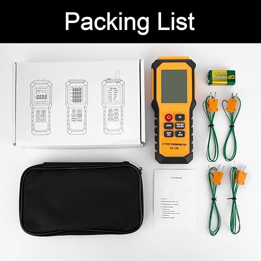 4-Channel K-Type Temperature Thermometer with LCD Backlight Measurement Range- 328℉-2501℉,YMZMeter Data Logger Comes 4 PCS Thermocouple Probe Sensor -104℉-752 ℉ 9V Battery Included.