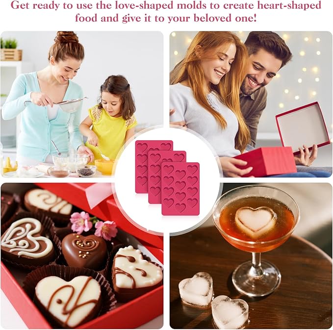 3Pcs Heart Molds Silicone, Premium Heart Silicone Mold for Baking, Chocolate, Non-stick Silicone Heart Mold for Cakes Candies Soap