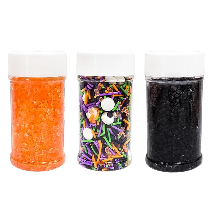 Cake Sprinkles Set for Halloween with Mix Bulk Sprinkles Orange Black Sugar Sanding and Candy Eyes for Baking Decorations, Cupcakes, Cookies - Spooky Party Supplies 3 Bottles (9.5oz)