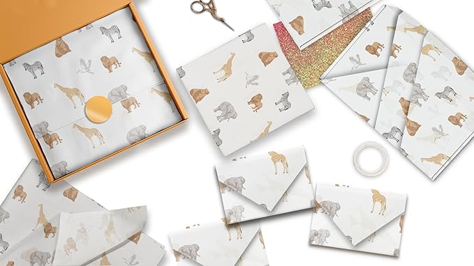 Pro Supply Global Safari Animals Printed Tissue Paper for Gift Bags or Boxes and Wrapping - Baby Shower Bulk Decorative Art Tissue Paper for Packaging and Gifting | 24 Sheets 20" x 30"