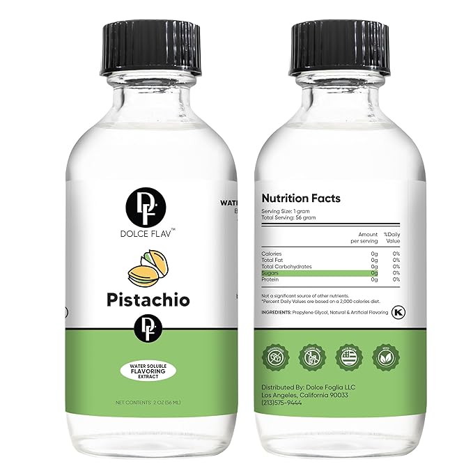 Dolce Flav Pistachio Extract – 2 Ounce Water-Soluble Kosher, Sugar-Free, Concentrated Nutty Pistachio Flavor for Baking, Ice Cream & Pastries, Includes Measured Dropper