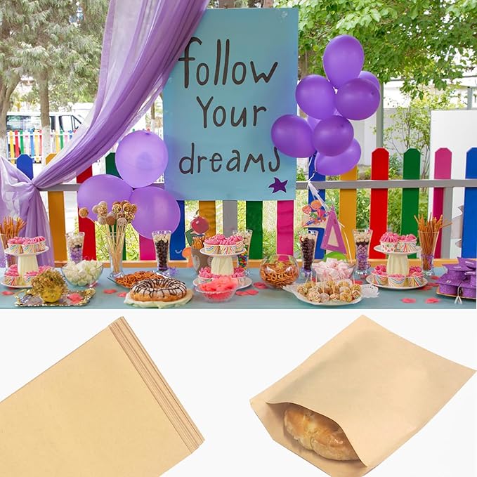 150 Pcs Kraft Paper Cookies Bags, 4.7x6.5 Inch Small Paper Bakery Bags for Treats, Brown Greaseproof Paper Pastry Bags for Cookies, Snack, Treats