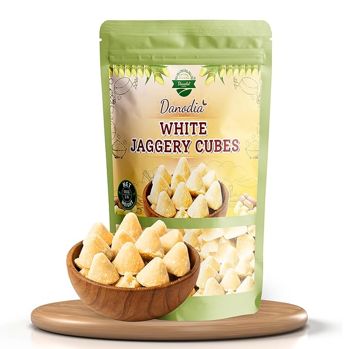 Danodia Foods White Jaggery Cubes/Blocks (450g/1lbs) | Natural Sugarcane Sweetener, Ideal For Tea, Milk, Pudding