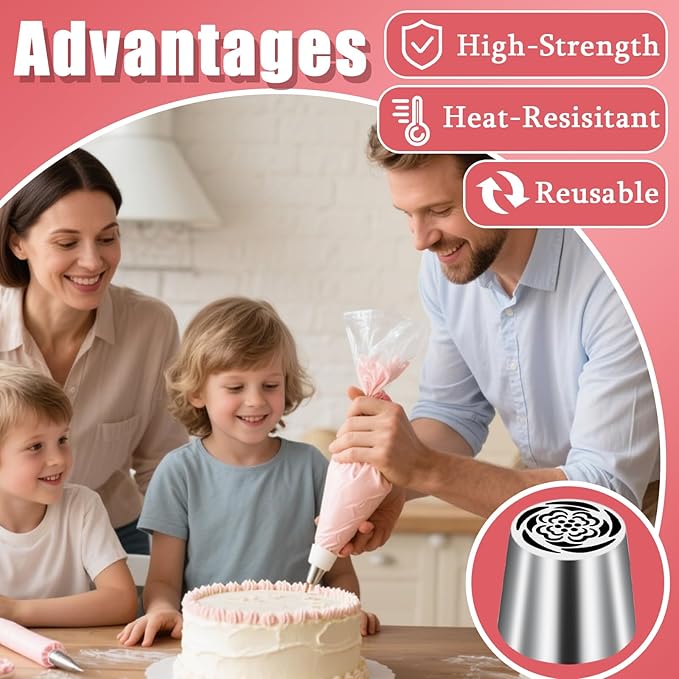 Extra Large Russian Piping Tip Stainless Steel Rose Floral Piping Nozzle Icing Piping Kit for Cake Decorating Flower Frosting Piping Pastry Cupcakes Cakes Cookies Desserts Baking Tool