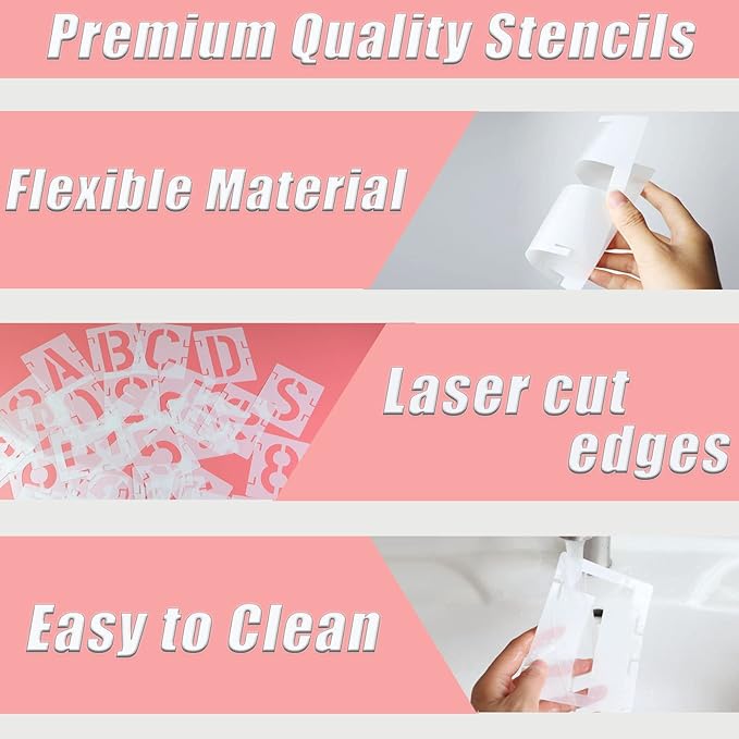 YEAJON 11 Inch Letter Stencils Symbol Numbers Craft Stencils, 42 Pcs Reusable Alphabet Templates Interlocking Stencil Kit for Painting on Wood, Wall, Fabric, Rock, Sign, DIY Art Projects