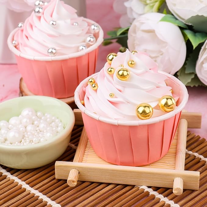 Gold Pearl Sprinkles for Cake Decorating, 4 Sizes Sugar 130g/4.6oz, Cupcake, Ice Cream, Donuts, Macaron Toppings Supplies (2mm, 4mm, 7mm, 1cm)