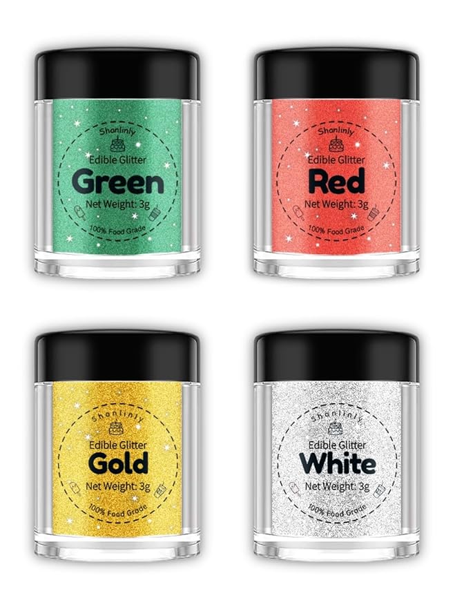 Edible Glitter for Drinks Cakes Decoration Chrismas Set - Food Grade Shimmer Luster Glitter Dust Edible Glimmer Powder for Strawberries, Sprinkle on Sparkle, Chocolate, Cookie, Cupcake, Cocktail, Vegan