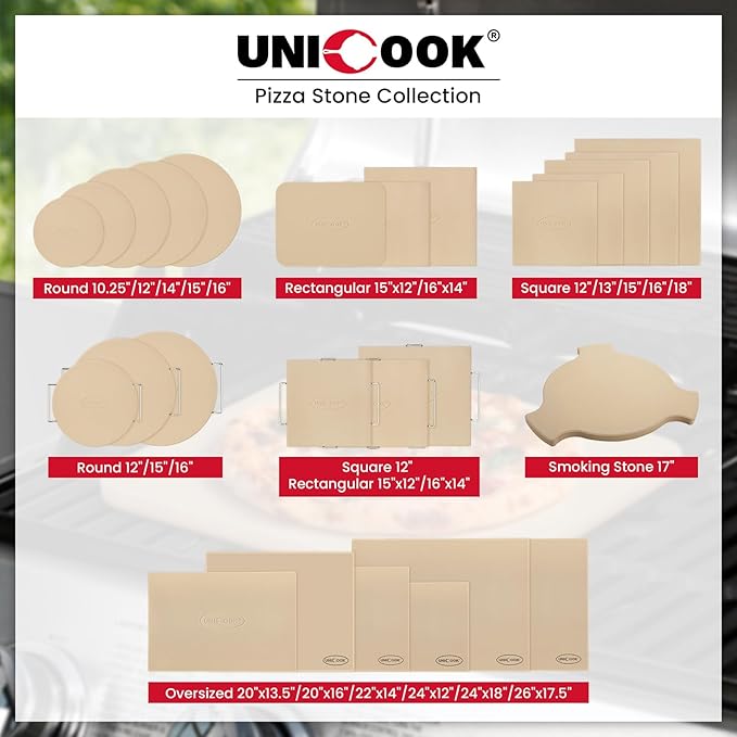 Unicook Pizza Stone 13 Inch, Cordierite Square Baking Stone for Ooni 12 Oven, Ideal for Making Crispy Crust Pizzas Bread and Cookies