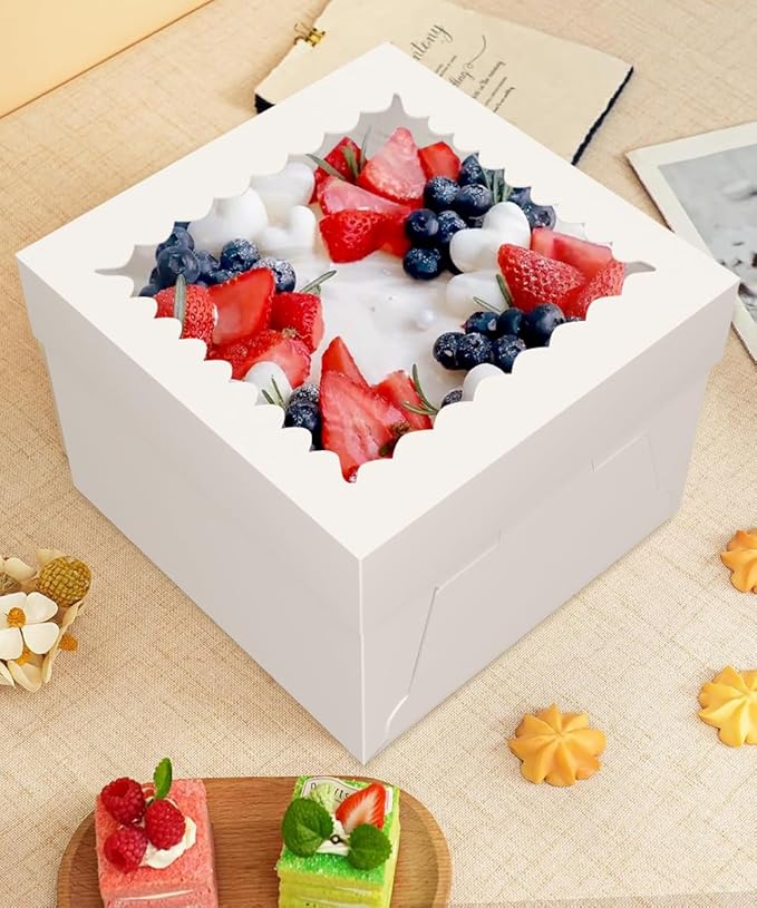 15 Pack Cake Boxes, 10x10x8 Inches Tall Cake Box with Cake Boards, White Bakery Boxes with Window, Disposable Cake Containers with Lids for Cake, Donuts, Pies, Cookies, Wedding, Birthday, Party