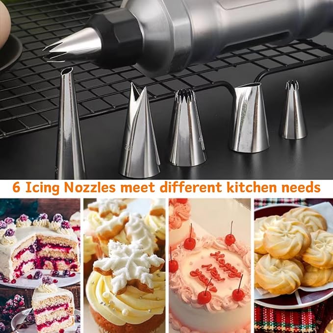 Dessert Decorating Syringe Set of 2, Frosting Piping Kit Stainless Steels Cake Decorating Kit with 12 Piping Tips Cupcake Decorating Kit Pink and Yellow
