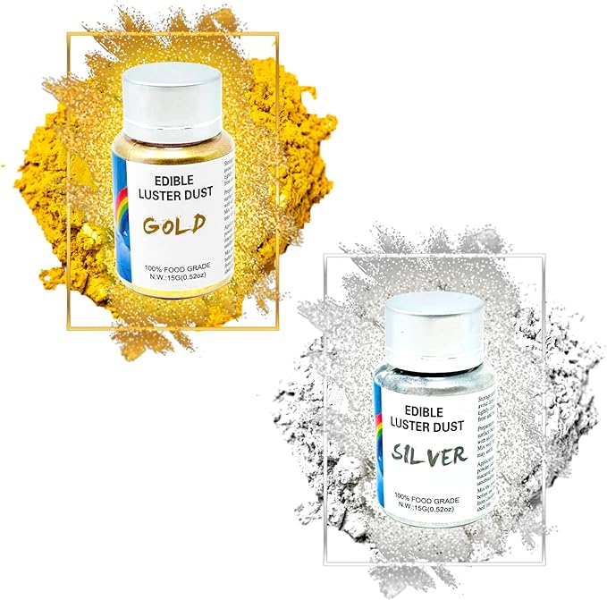 SWEET AND MAGICAL GOLD AND SILVER EDIBLE LUSTER DUST GLITTER 15 GRAMS EACH TUBE