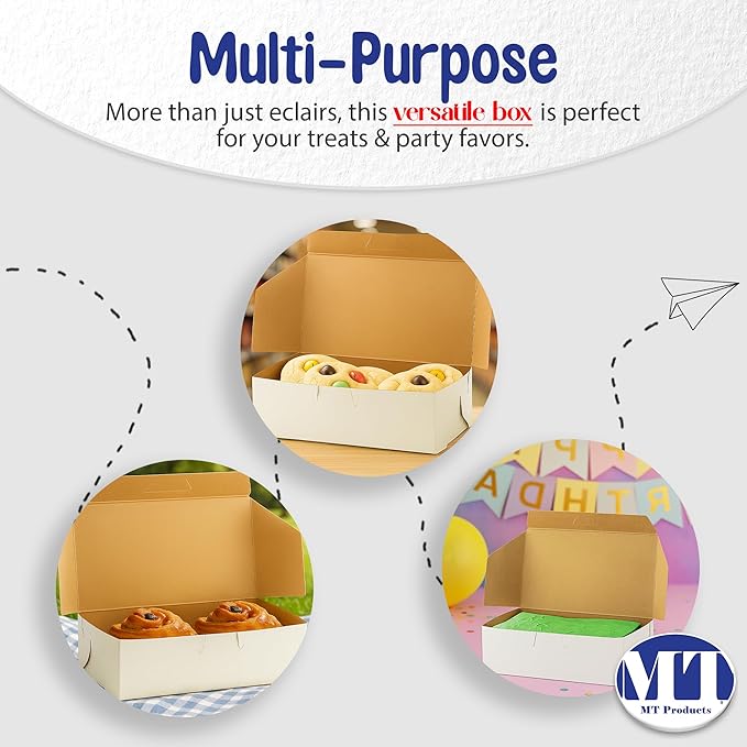 MT Products White Eclair Donut Box 6.25" x 3.75" x 2.20" - Disposable Bakery Boxes No-Window (Pack of 30) - Made in USA