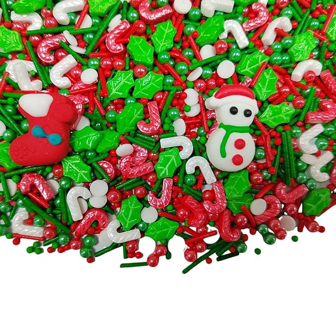 Eastron Christmas Themed Sprinkles for Cake Decorating, Edible Snowman Christmas Stocking Red Green Sprinkle for Baking Cookie, Cupcakes Topper, Ice Cream, Desserts Decorations
