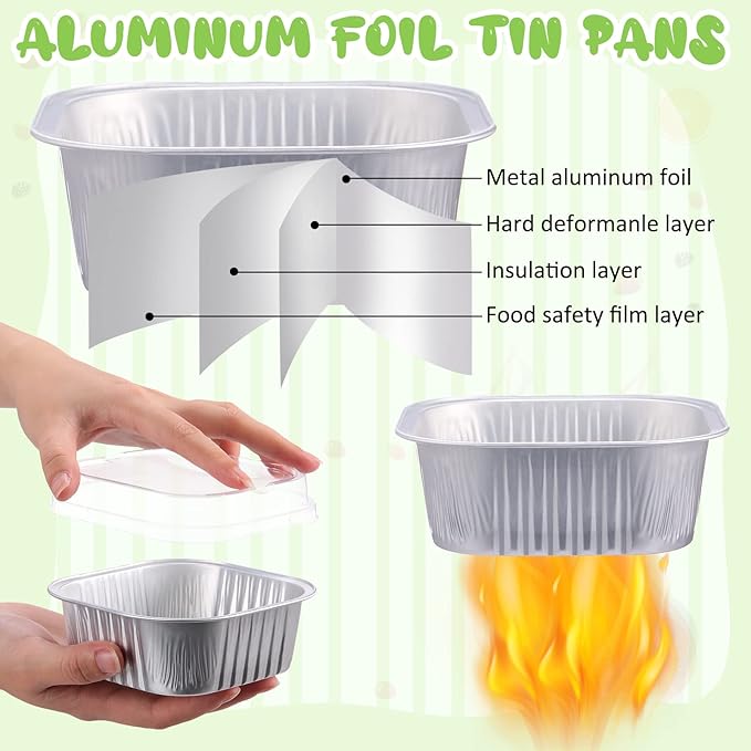 Aoriher 300 Pieces 10 oz Mini Cake Pans with Lids, Aluminum Foil Baking Cups, Square Disposable Cupcake Cups Baking Tins for Wedding Birthday Party Supplies(Silver)