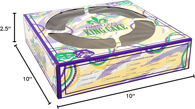 Southern Champion Tray 2486 Clay Coated Kraft Paperboard Mardi Gras King Cake Print Window Bakery Box, 10-in. Length x 10-in. Width x 2-1/2-in. Height (Case of 100)