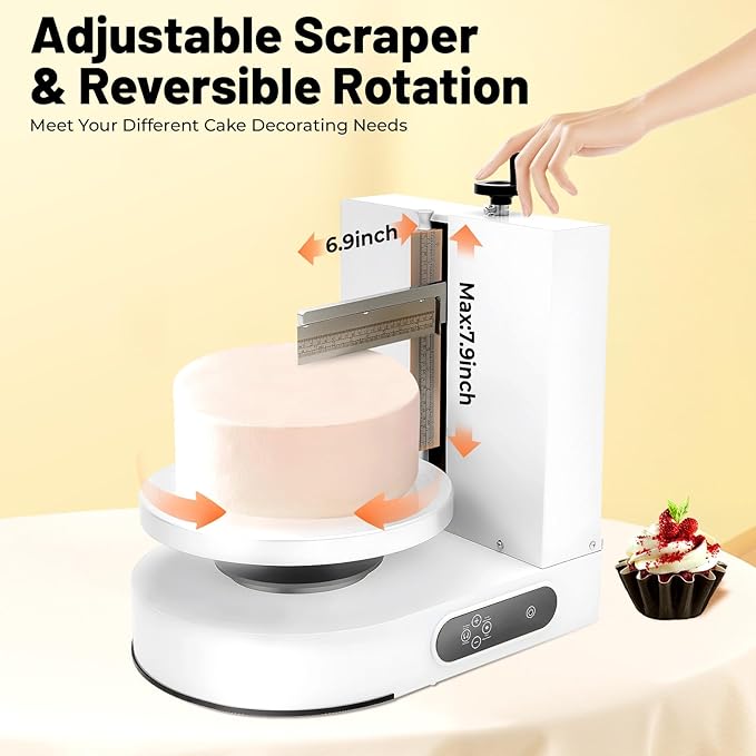 Cake Buttercream Spreader Low Noise Cake Frosting Machine Cake Buttercream Spreader Spreader Turntable with Adjustable Spatula For 4“ to 12” Cakes 110V White