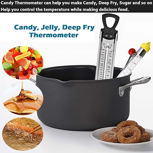 Candy Thermometer with Pot Clip, Deep Fry Oil Kitchen Cooking Thermometer for Jam, Syrup, Jelly, and Deep Fry, Instant Read Stainless Steel Candy Thermometer for Candy Making