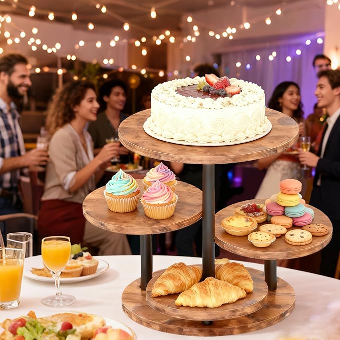 Cupcake Stand 4 Tier Cupcake Tower Stand for 50 Cupcakes,360° Rotating Wood Cake Stand, Wedding Cake Stands, Cupcake Stands for Party, Cup Cake Tower Stand for Birthday Anniversary Party Decoration