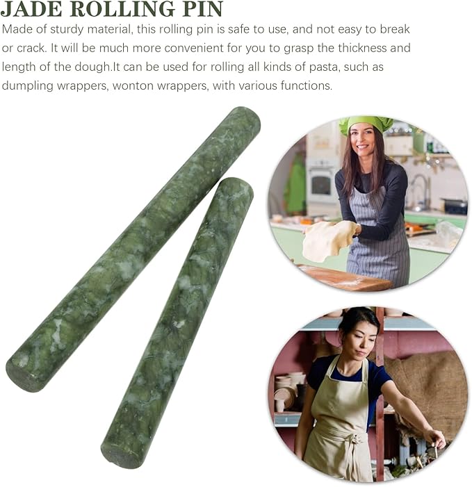 Jade Rolling Pin Non-Stick Dough Roller for Baking Natural Jade Stone with Design Perfect for Making Pizza and Dumpling Wrappers