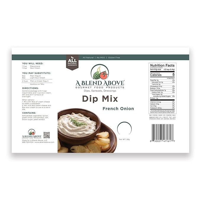A Blend Above French Onion Dip Mix, 1oz, (3 Pack), Gluten-Free, No MSG, All Natural, No Preservatives, Vegetable Dip, Keto Friendly, Low Carb, Easy to Make