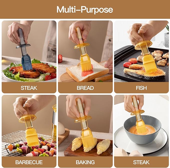 Oil Bottle Brush, 9 oz Olive Dispenser Bottle with Brush,Silicone Basting Brush Oil Separator for Cooking, Glass Oil Dispenser for Kitchen Barbecue Sauce Grill Frying (Yellow,270 ml)
