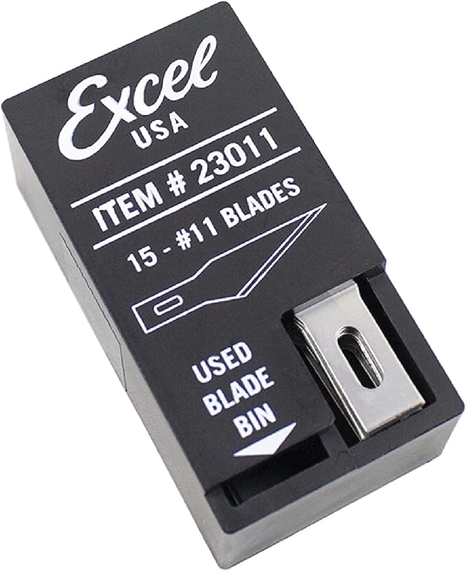 Excel Blades #11 Precision Craft Knife Replacement Blades – Sharp Double-Honed Steel Blades for Trimming, and Detailing Wood, Plastic, Leather, and Foam – 15-Pack with Safety Dispenser – Made in USA