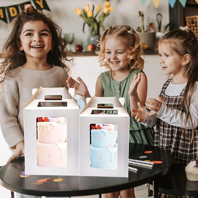 KBG Tall Cake Boxes with Window, Tiered Cake Boxes 10x10x12 & 12x12x14 Inch, Cake Carrier with 2 Cake Boards, Disposable Containers for 10 & 12 Inch