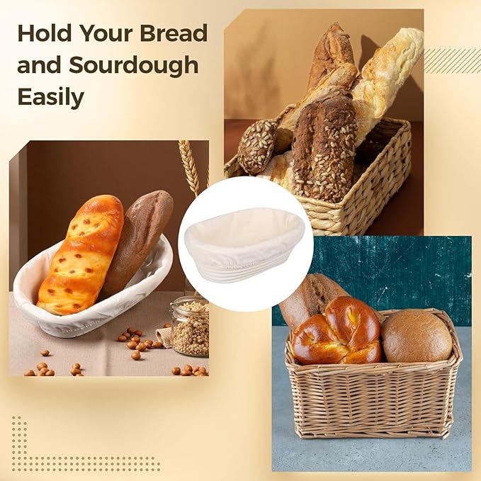 4 PCS Rattan Bread Proofing Baskets, Oval Shaped with Cloth Covers, Ideal for Sourdough, Home and Restaurant Baking, 9.8 x 5.9 x 3.1 Inches, Quality and Easy to Clean