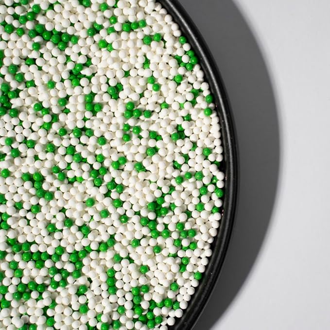 Christmas Sprinkles 130g/4.6oz, White Green Edible Pearl Sprinkles for Cake Decorations, Baking, Ice Cream, Cookies, Cupcake Topper Edible Pearls Sprinkles - 2mm Matte Sugar Pearls for Cake Decorating (2mm green white)