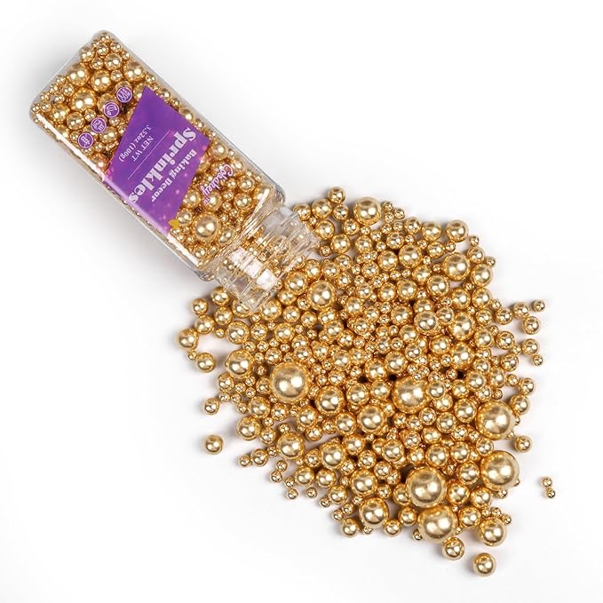 Cobakey Bright Gold Sprinkles for Cake Decorations 3.52 ounce Gold Metallic Pearl Sugar Sprinkles for Cupcake Toppers Wedding Party Valentines Halloween Christmas Supplies