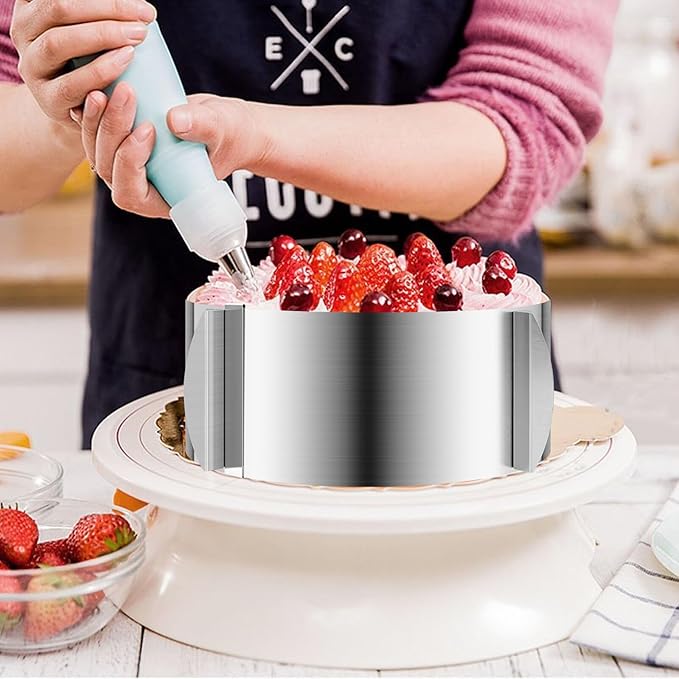 2 Pcs 6-12 Inch Adjustable Cake Mold Ring, 5.91'' High, 6 to 12'' Adjustable Cake Ring Cake Baking Supplies Baking Rings Round Stainless Steel Bakeware Tools with Scaling DIY Baking Mold Tool