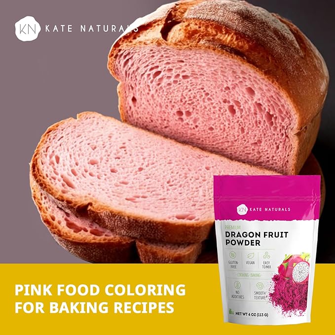 Kate Naturals Dragon Fruit Powder for Baking & Drinks (4oz). Vegan, Gluten Free Dried Pink Pitaya Powder for Dragonfruit Syrup, Smoothies & Food Coloring