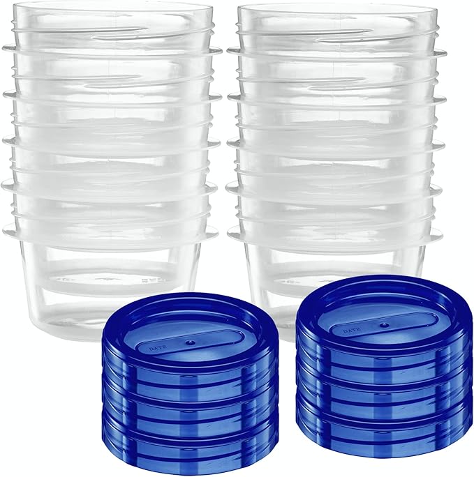 Twist Top Containers Small Food Storage Containers Blue Screw on Lid Reusable Stackable Leakproof Airtight, Pack of 20-4 oz containers