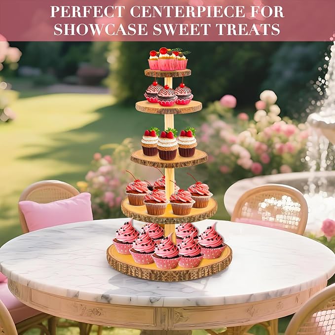 Gusnilo Wooden 5-Tier Rustic Cupcake Stand for Wedding Cakes, Tiered Dessert Tower Display Centerpiece for Parties, Events & Celebrations