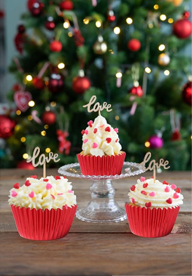Red-Foil Cupcake Liners Standard Baking Cupscake For Wedding Baby shower Birthday Party(Pack of 100) …