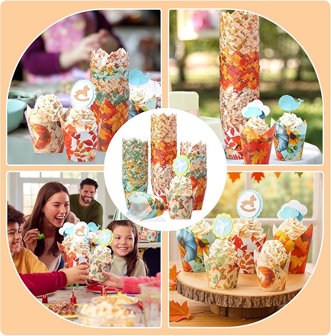 500 Counts Thanksgiving Tulip Cupcake Liners Birthday Party Muffin Cupcake Baking Liners Grease Proof Cake Liner Holders for Fall Christmas Halloween Birthday Party(Maple)