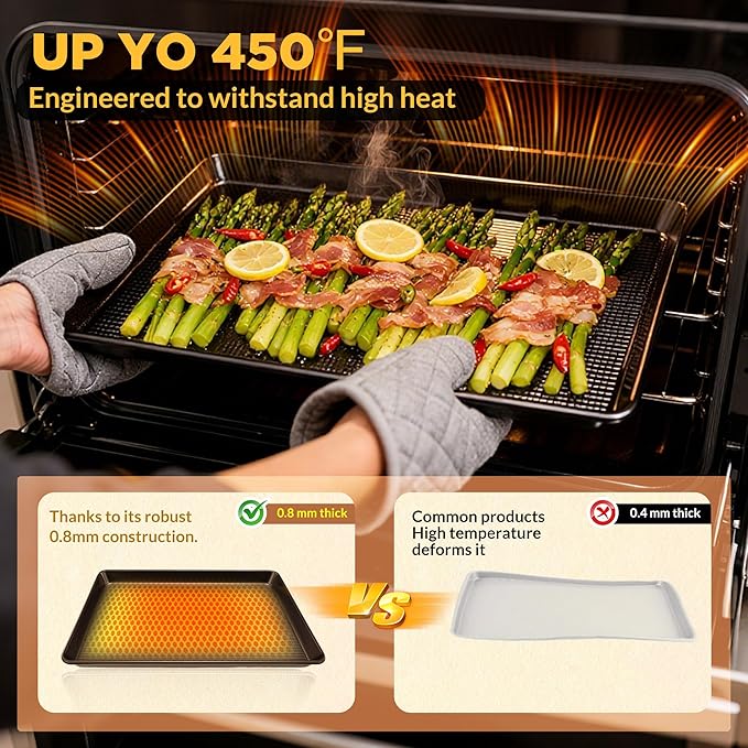 Saker nonstick baking sheet pan set,EvenHeat Baking Sheets Set of 2, Non-Stick Cookie Pan for Perfect Baking Results, Oven Safe Carbon Steel Bakeware (Black)