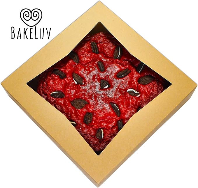 BAKELUV Pie Boxes 10x10x2.5 Inch | Brown / 50 pcs/Auto-Popup | Bakery/Pastry/Treats/Cookies/Cheesecake/Cake/Muffins/Donuts