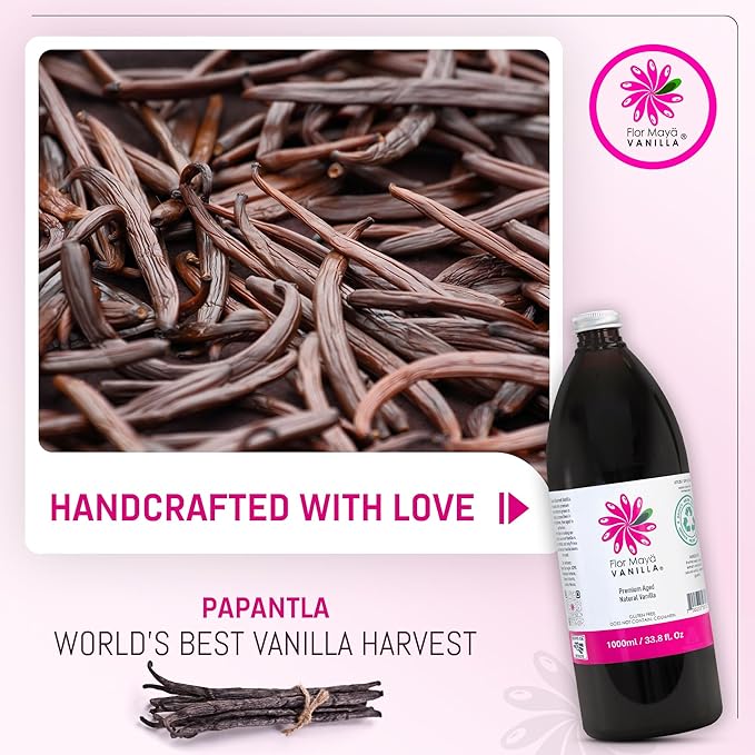 Flor Maya Premium Aged Natural Vanilla Extract - Pure Vanilla Extract from Prime Vanilla Beans - Handcrafted - Gourmet Baking & Cooking Vanilla - Gluten-Free, Non-GMO, No Coumarin, 33.8 Fl Oz (1000 ml)