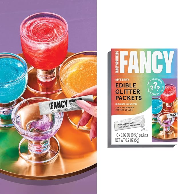 Fancy Sprinkles Mystery Colors Edible Glitter Packets Portable & On-The-Go for Sparkling Drinks, Champagne, Cocktails, Wine, Beer, & more. (1 Pack)