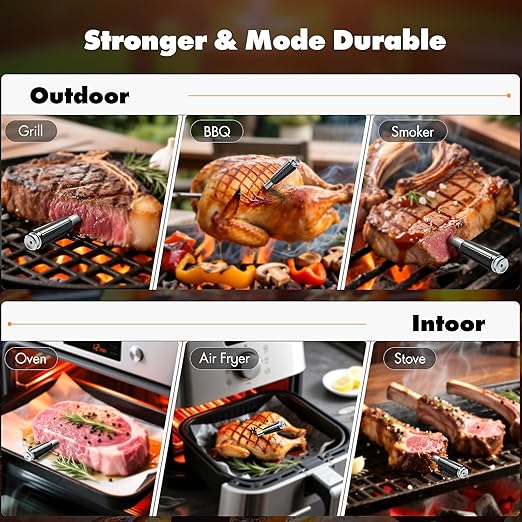Wireless Meat Thermometer with 2 Ultra-Thin Probes, 700FT Long Range, 1000°F Heat Resistant, ±0.5°F Accuracy, App Controlled for iOS/Android - Ideal for BBQ, Grill, Oven, Smoker, 2025 New